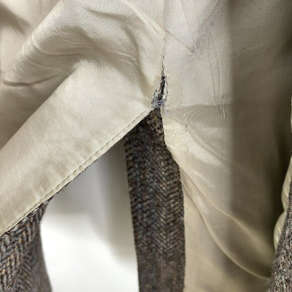 VTG HARRIS TWEED Blazer Sport Coat Jacket Herringbone Wool Size 44L Brown FLAW - Picture 8 of 9